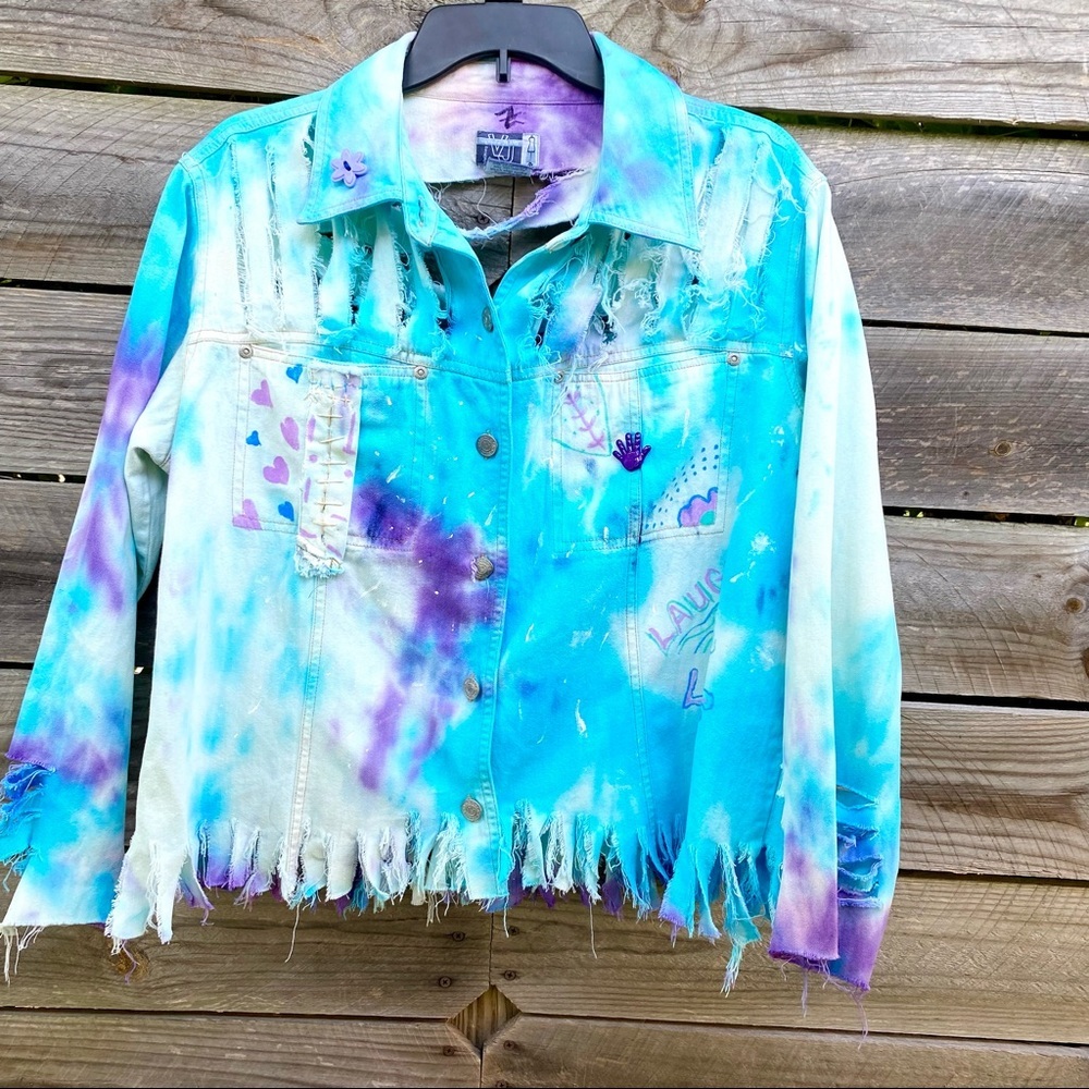 Custom hand painted /tie dyed Cropped Jean Jacket